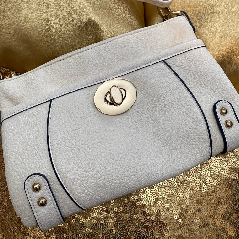 Cream and blue purse